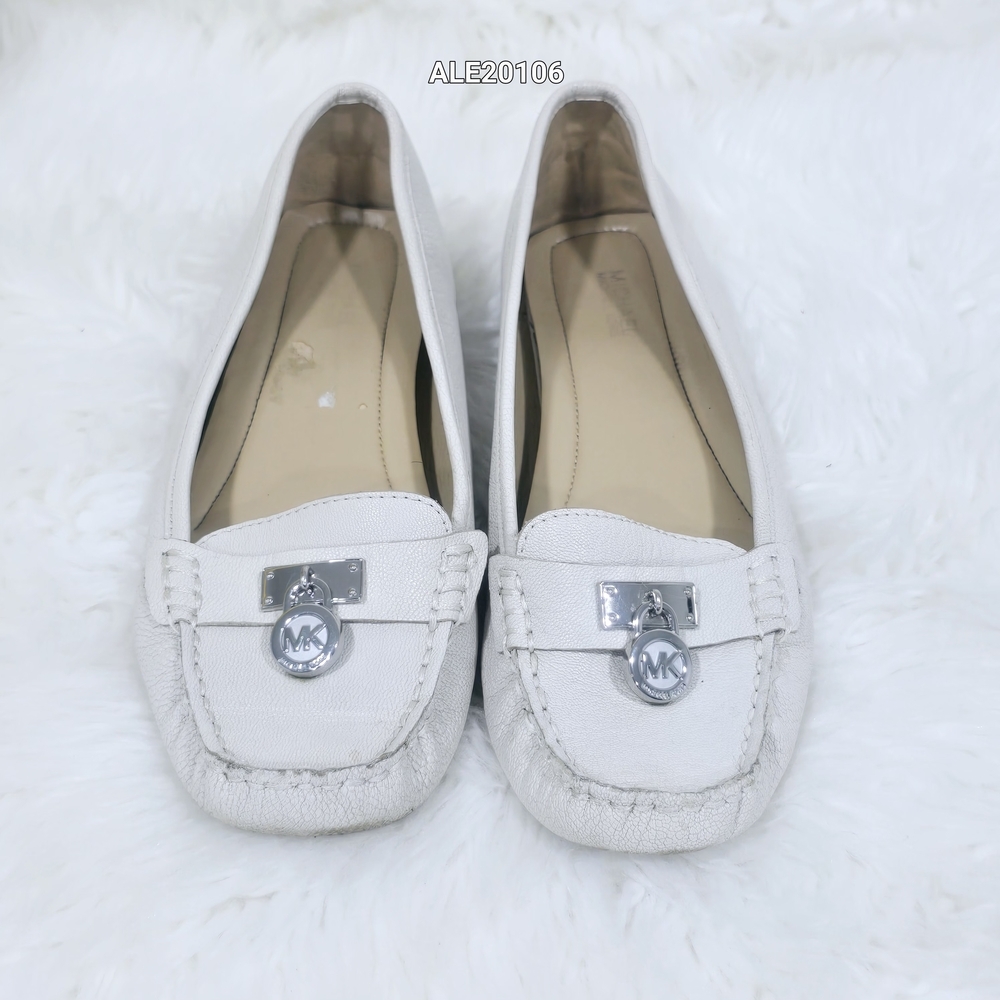 Michael Kors Mocassines Hamilton Cream whith Logo MK Size 8.5M - Picture 3 of 13